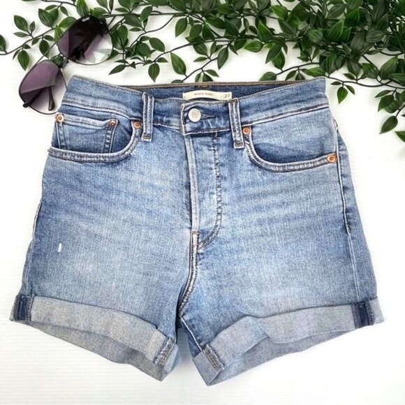 Levi's Wedgie High Waisted Medium Wash Denim Shorts 27 - Picture 1 of 12